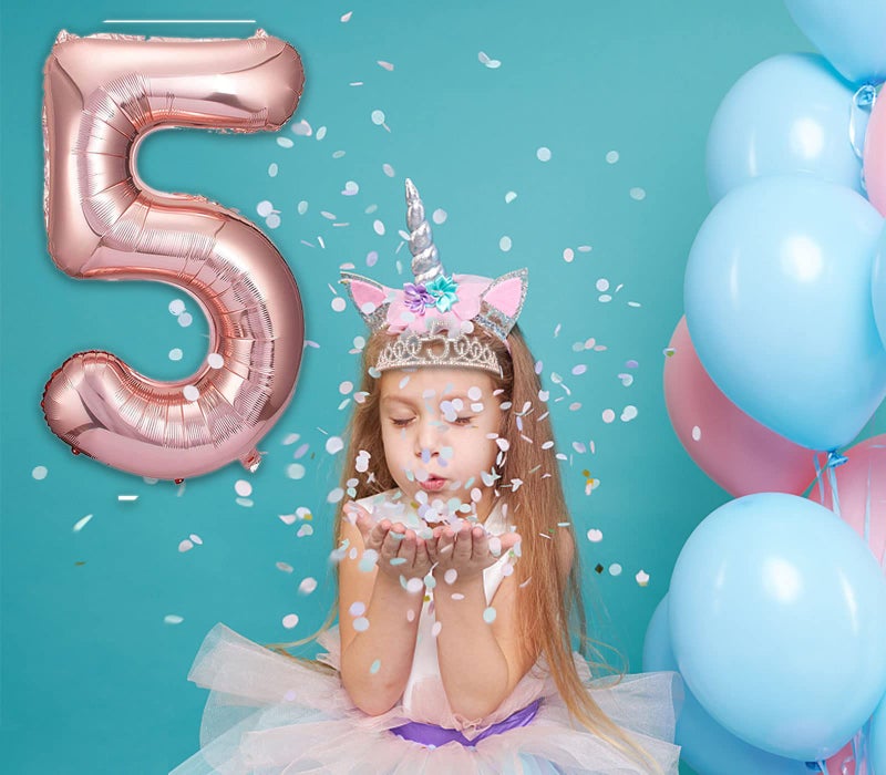 Awfrky 5th Birthday Decorations Girl  Including 5 year old Birthday Cake Topper  Birthday Queen Sash with Pearl Pin  Sweet Rhinestone Tiara Crown  Number Candles and Balloons Set  Rose Gold - Image 5